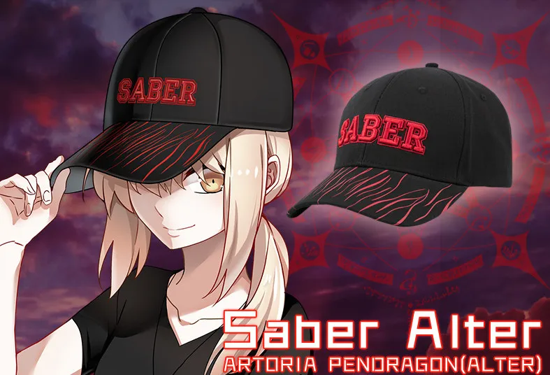 

Fate Saber Alter Arturia Pendragon Cosplay Baseball Cap Black Adjustable Topee Anime Embroidery Hat