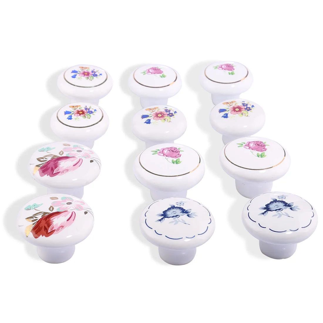 

12 Pcs Flower Pattern European Style Ceramic Furniture Handles Graceful Doorknob for Cabinet Drawer Wardrobe Door