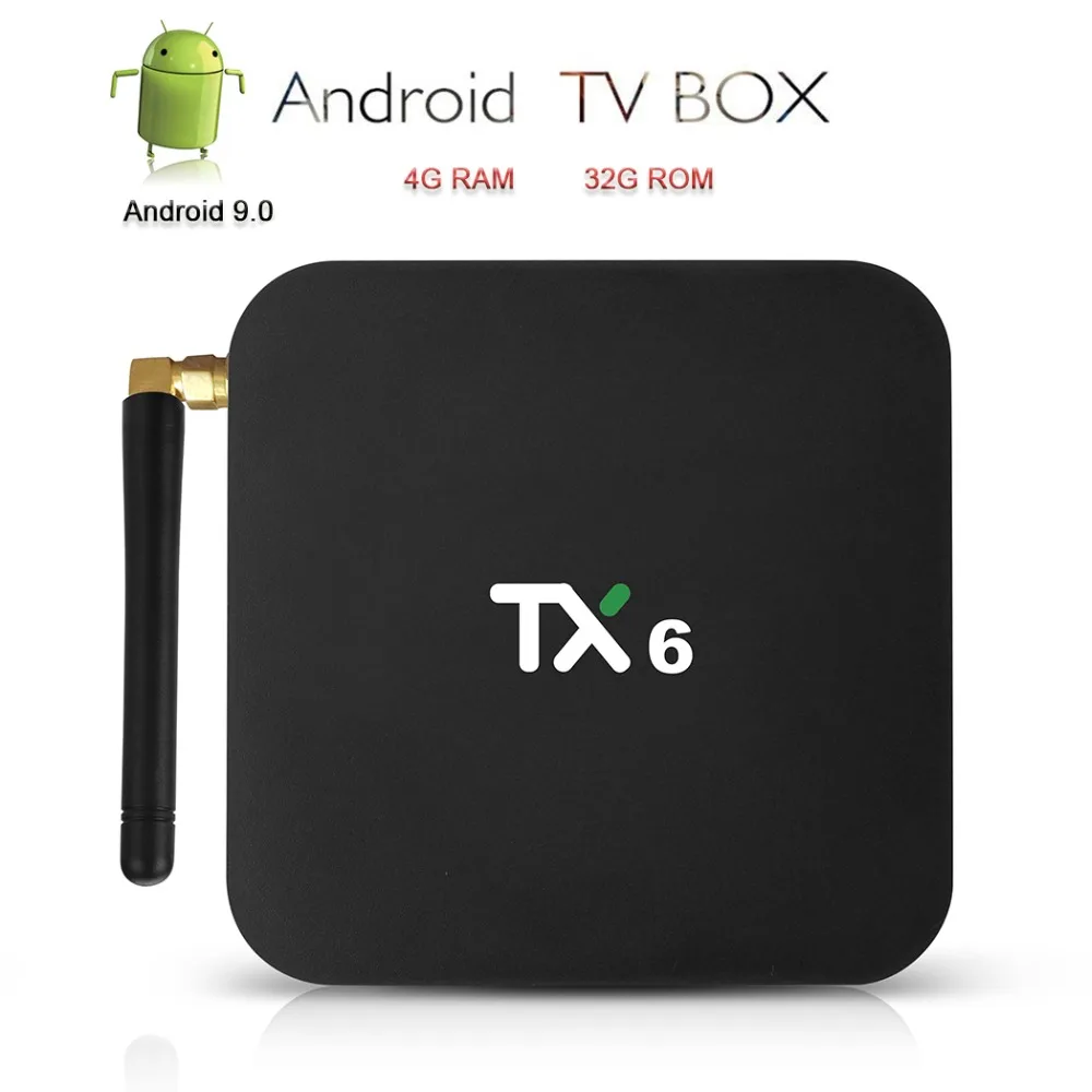

Satxtrem Android 9.0 TV Box Smart TV IPTV 4k Set Top Box TX6 4G DDR3 64GB Dual WiFi 2.4/5G BT 5.0 HD Media Player Android IP TV
