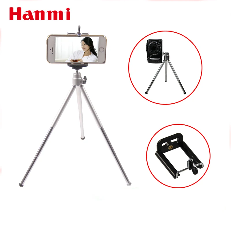 

New Compact Sturdy 3 Sections Metal Head Mini Phone Table Tripods Stands With Phone Clip Holder for Camera Camcorder SmartPhone