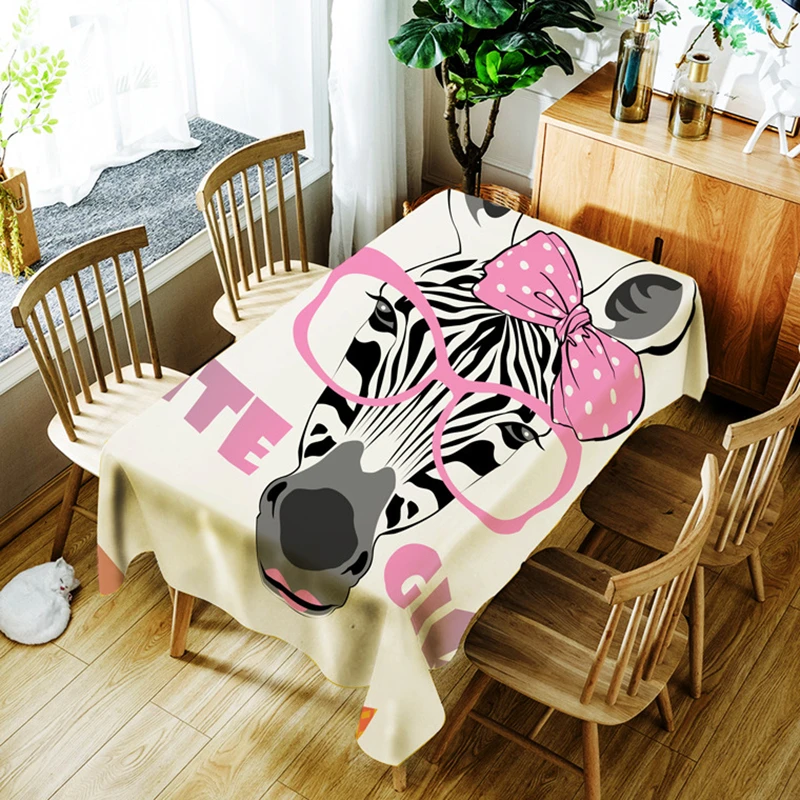 

3d Pink Zebra Tablecloth Creative Fashion Lion Panda Pattern Polyester Comfortable Waterproof Table Cloth Cover for Children