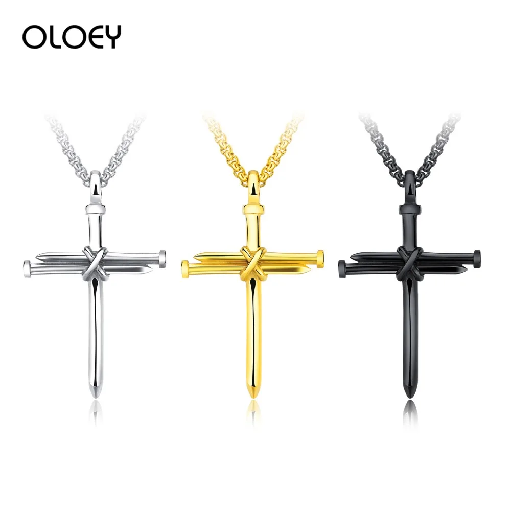 

OLOEY Retro Titanium Steel Necklace For Men Punk Mails Cross Men's Pendants Necklaces Casual Club Party Jewelry Accessories