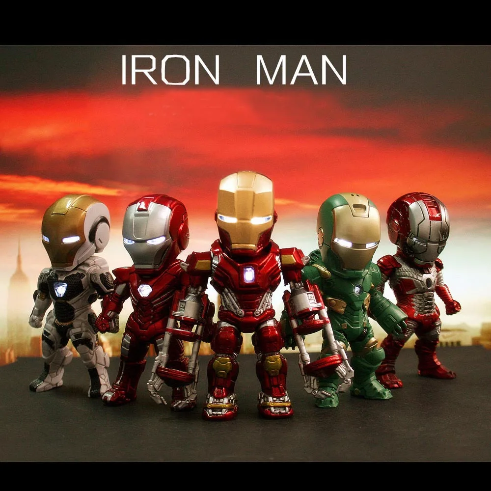 

Spot 5pcs/set Iron Man Light & Action Function Iron Man MK 5 33 35 37 39 Collectible Model Toys Christmas gift Free shipping