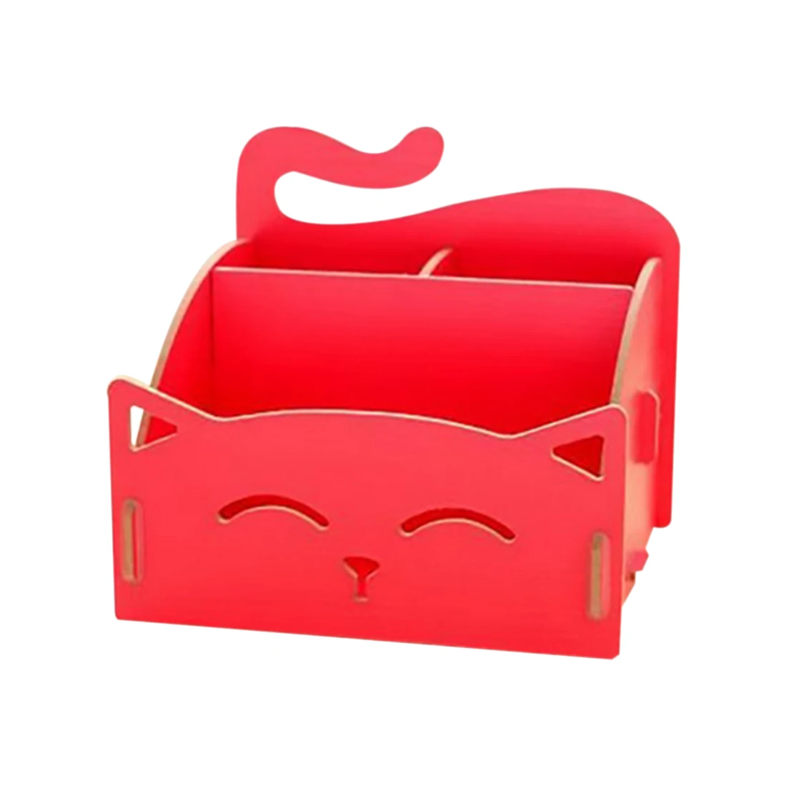 

Perfect-Wooden Box Cute Cat Pen Box Desktop Storage Assembly DIY Wood Makeup Organizer Cosmetics Storage Box 15.4*13*13.5cm