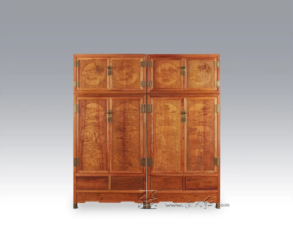 Chinese Ming & Qing Classical Wardrobe Rosewood Carving Home Bed Room Cabinet Solid Wood Commode Antique Armoire Padauk Drawers