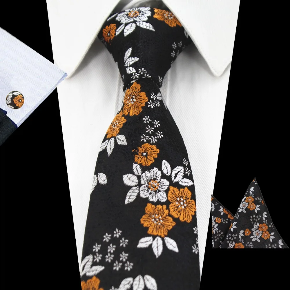 

RBOCOTT New Arrival Floral Ties Fashion Tie 7cm Blue Necktie Red Wedding Men's Green Purple Silk Neck Tie Hanky And Cufflink Set