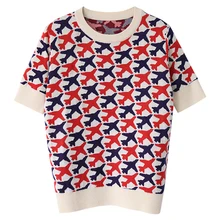 77Fang brand women’s high quality spring summer fashion knitted plane basic tees t-shirt