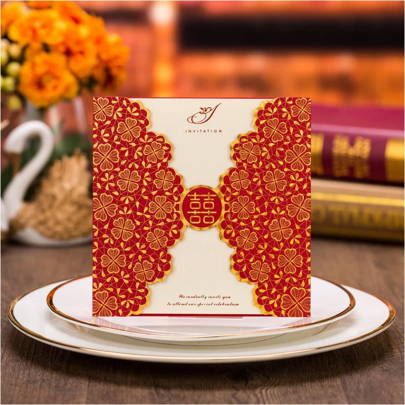 Cheap Wedding Invitations 2017 Elegant Square Chinese Style Xi Party