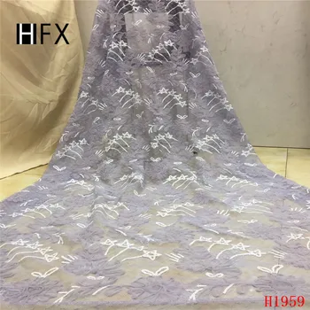 

HFX Nigerian Lace Fabric 2019 High Quality Lace Embroidered Tulle Lace Stars Design Sequin African Lace Fabric for Lady X1959