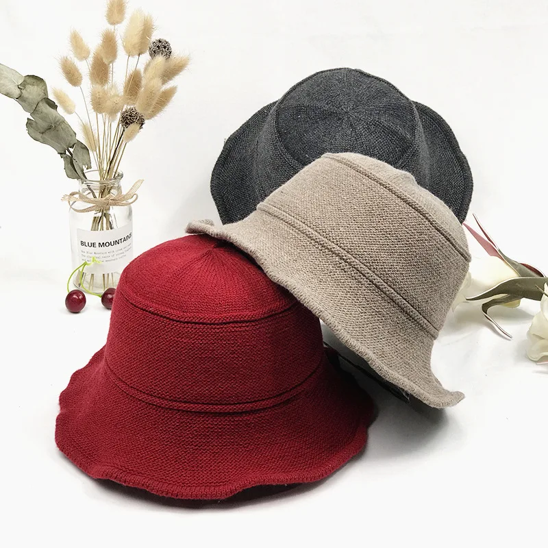 Для женщин шляпа-ведерко кепки осень-зима одноцветное Цвет Рыбак Панама высокое качество вязки простой плоской подошве Шапки