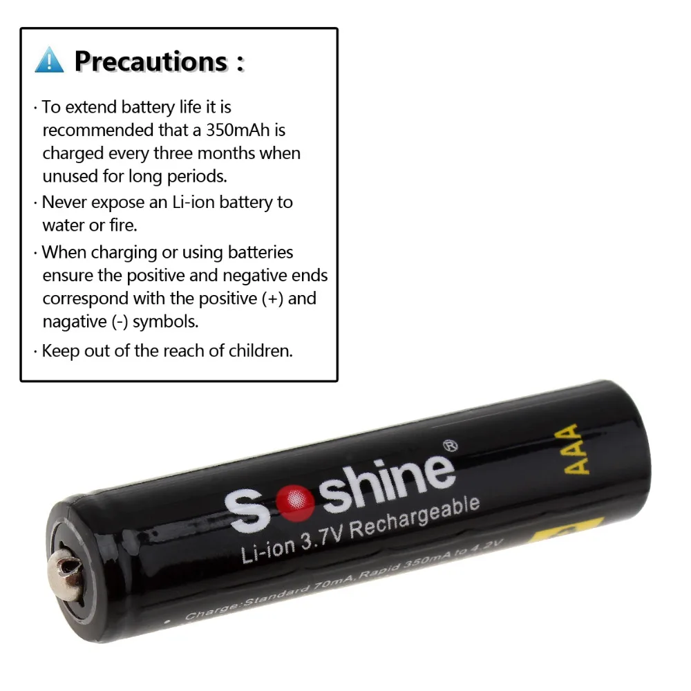 4PCS/pack Soshine 3.7V 10440 Li ion battery 350mAh AAA Rechargeable Batteries for LED Flashlights Headlamps High Quality|rechargeable battery|battery