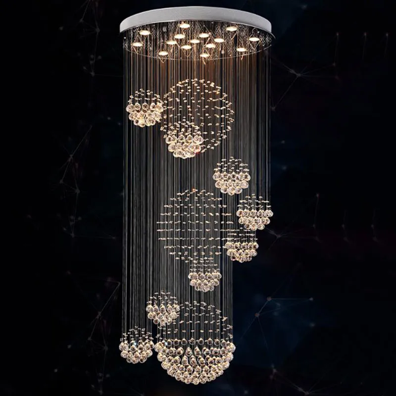 

BOCHSBC LED K9 Crystal Chandeliers Lighting Stairs Suspension Luminaire Lights Fixture Lustre Villa Lamp Ball Chandelier Lamp