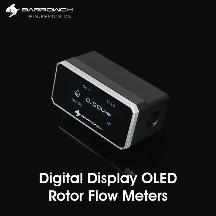 

Barrowch FBFT03-V2 Digital Display OLED Rotor Flow Meters Multiple Colour Aluminum Alloy Panel + POM Body Real-time detection