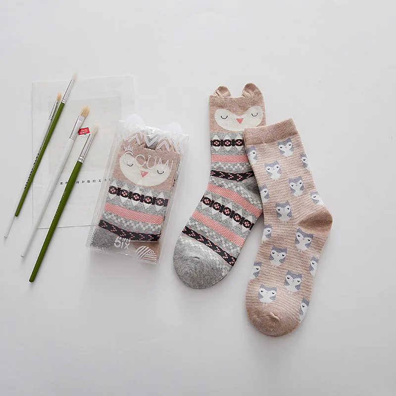 [La maxza] комплект из 2 пар; удобная дышащая обувь с рисунками зверей из мультфильмов коттоновые носки "Лиса", "Кот", "медведь, еж носки Для женщин, милые, миленькие в японском стиле(«Каваий» Носки - Цвет: 50189