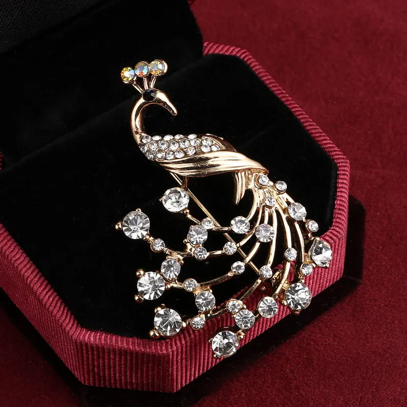 

Hesiod Delicate Peacock Brooch Bouquet Wedding Bridal Jewelry Full Crystal Crown Brooches Pins Women Ladies Pin