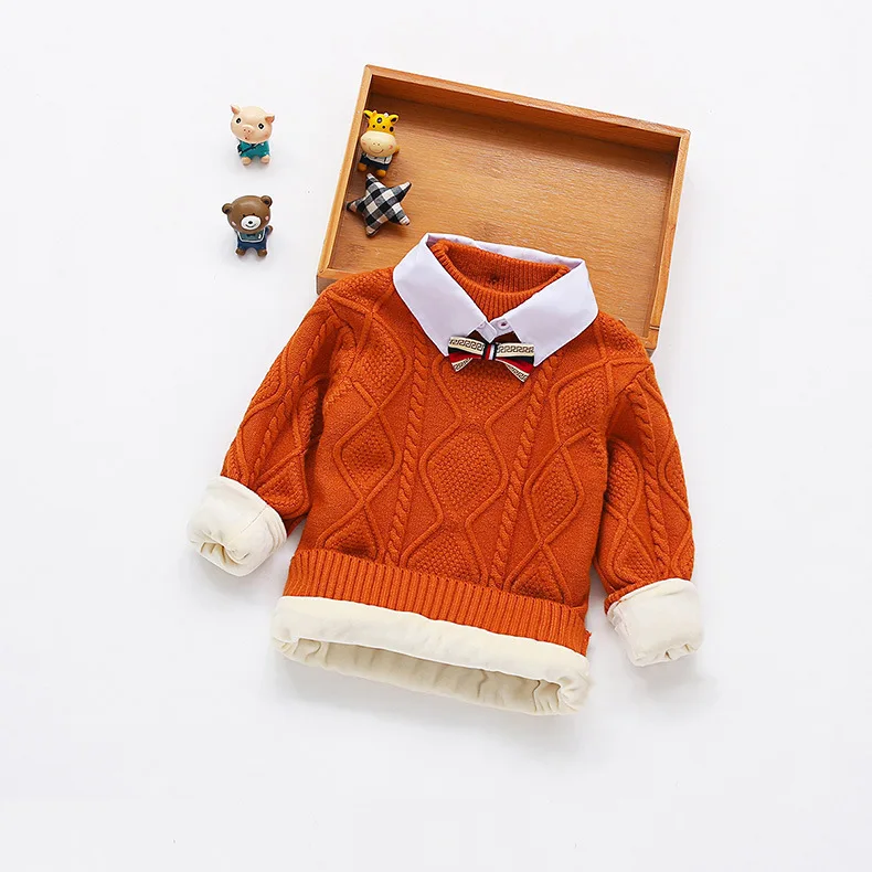 Детские свитера для мальчиков; Однотонный весенний вязаный свитер ярких цветов для мальчиков; Детский свитер в рубчик; Одежда для маленьких мальчиков; пуловер для девочек - Цвет: orange(velvet)