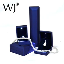Blue PU Leather Deluxe LED Lighted Engagement Diamond Jewelry Ring Box Gift Propose Display Pendant Necklace Bracelet Bangle Box