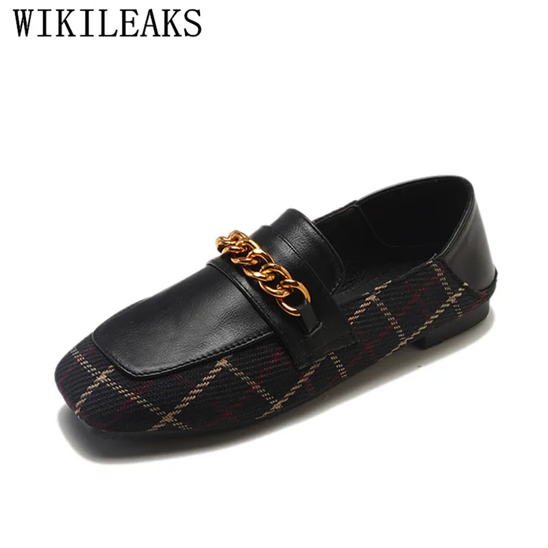 

brand shoes women luxury 2019 ladies metal chain flat shoes women tenis feminino casual shoes woman flats creepers plaid loafers