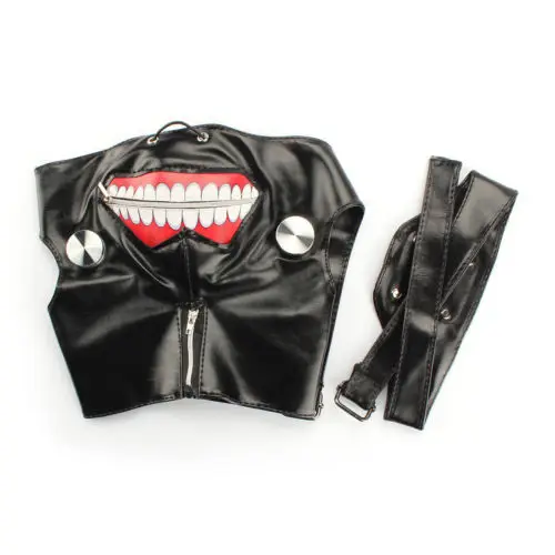 

Hot Sales High Quality Halloween Anime Cosplay Tokyo Ghoul Kaneki Ken Mask Adjustable Zipper Masks PU Leather Mask+Blinder