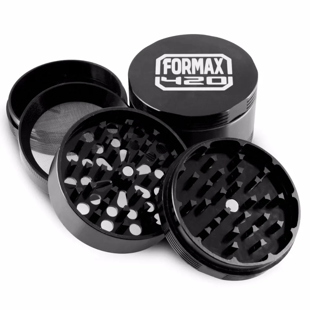 

Formax420 Black Aluminum Herb Grinder 4 Piece 2.5 inch with Pollen Catch&free Scrapper