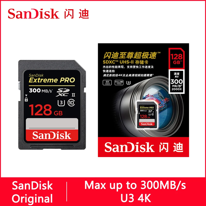 

SanDisk Extreme Pro SD Card 32GB 128GB 64GB 300M U3 4K Class 10 Memory Card 32 64 128 GB Flash Card SD Memory Carte SD SDXC SDHC
