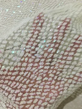 

Modern design BZL-9113 african glued glitter tulle lace fabric for fashion dress in white color