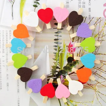 

10PCS/lot New Fashion Cute Special Gift many colors Heart Wooden Clip Mini Bag Clip Paper Clip wood pegs
