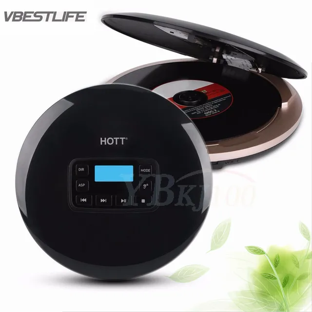 Free Shipping Black Portable CD Player LCD Display Audio Music Travel CD-R CD-RW MP3 With Earphone EU/US Power Adapter