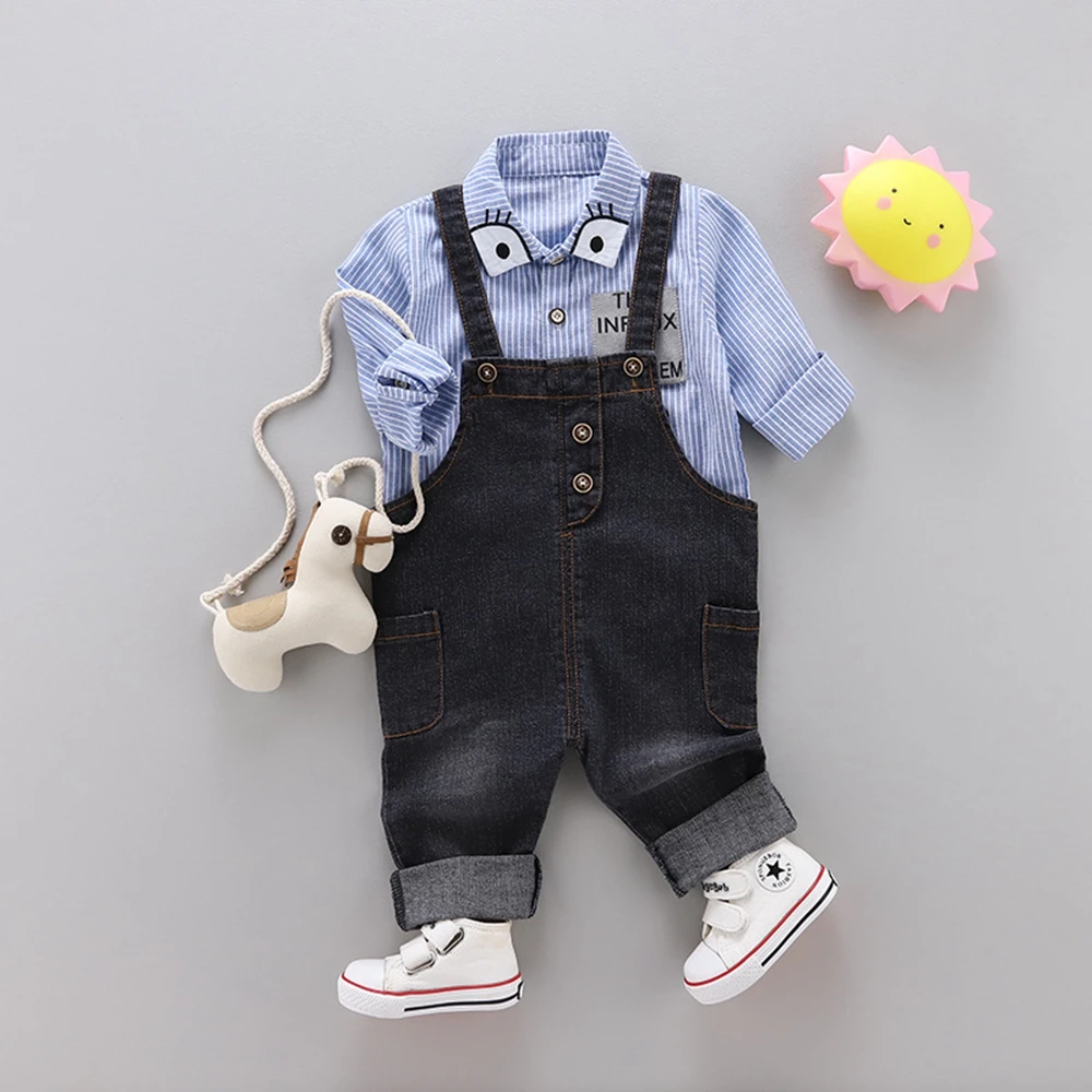 

Chumhey 2 Pieces Baby Overalls Spring Infant Clothing Sets Bebe Boys Rompers With blouse Bib Denim Suspender Pants Kids Clothing