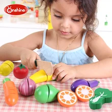 ONSHINE 19pcs Children Wood Kitchen Toys Colorful Pretend Toys Educational Cut Toys for Kids Baby Magnetic Cut Fruit Vegetable