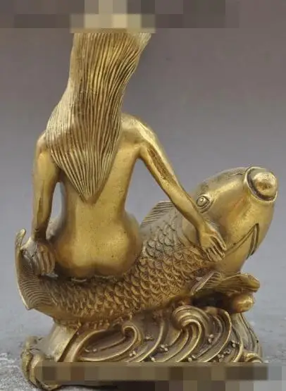 

S0910 8"Chinese brass West Art Fish Sexy Mermaid Girl Women Belle Statue Sculpture discount 30% (C0324)
