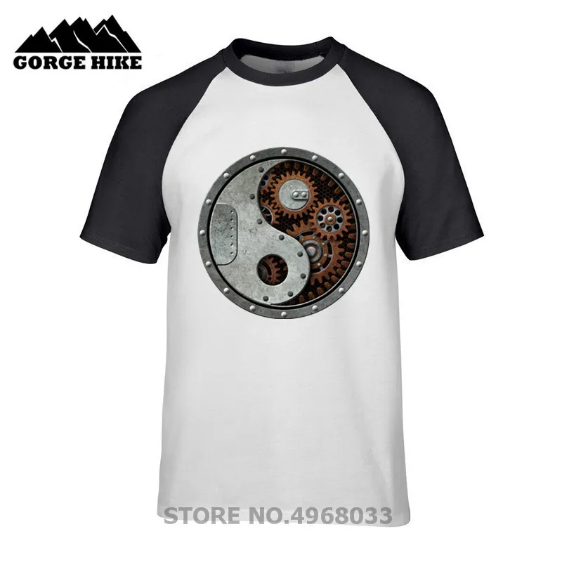 Китайский стиль футболки промышленный стимпанк Китай Инь Ян рыба тяжелый металл