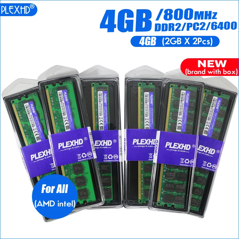 PLEXHD 4 Гб(2 ГБ X 2 шт) DDR2 PC2-6400 800 МГц для настольных ПК DIMM 2G PC2 6400 оперативная память(для intel amd) полностью совместима