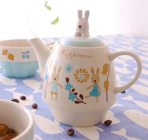 Мультяшный сахарный кролик горшок с двумя чашками керамический чайный сервиз