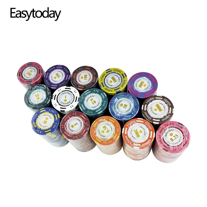 

Easytoday 20Pcs/set Upscale Poker Chips Set 14g Clay Embedded iron Texas Hold'em Baccarat Professional Poker Chip Games