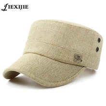 

Summer Autumn men sun visor linen hat leisure sports Military Cap Women Cotton Flat Top Army Hat with Air Hole Adjustable