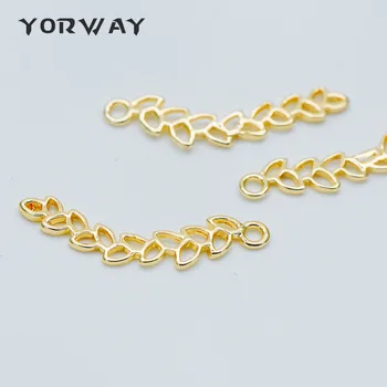 

10pcs/lot Gold plated Brass Leaf Charms 23x4mm, Polished Gold Branch Pendants, Lead Nickel Free (GB-405)