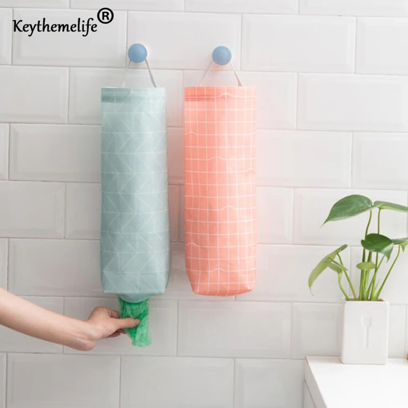 كيس بقالة حامل جدار جبل تخزين موزع البلاستيك منظم مطبخ كيس النفايات حقيبة التخزين 25