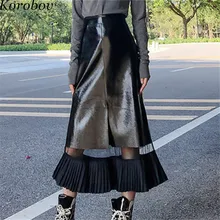Korobov Женские винтажные юбки из искусственной кожи, Корейская тонкая женская юбка-труба, кружевная Лоскутная юбка-карандаш с высокой талией, Saia Falda 76851