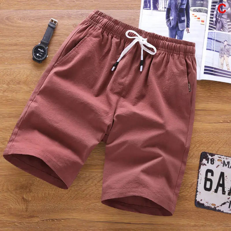Мужские шорты сплошной цвет дышащий Slim Fit средняя талия половина брюки для лета-MX8 - Цвет: Red  C