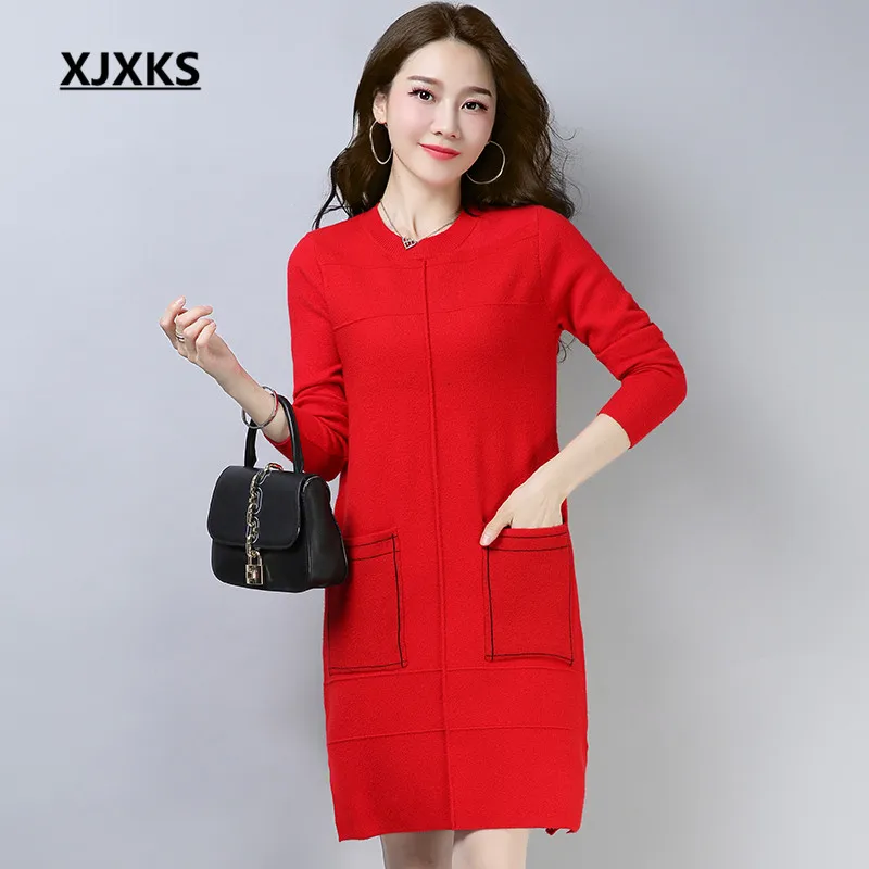 XJXKS Womens Knitted Pullover Sweater Dress Wool Comfortable Ulzzang 2022 New Arrivals Women Long Sweaters