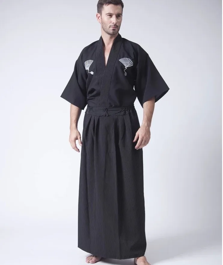 Черная классическая японская одежда самураев Мужская кимоно воина с Obi традиционным юката Haori костюм на Хэллоуин