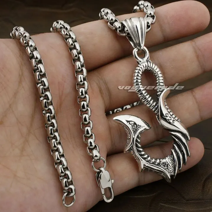 

Shiny Fashion Pendant Solid 925 Sterling Silver Cool Men's Fish Hook Pendant 8A019
