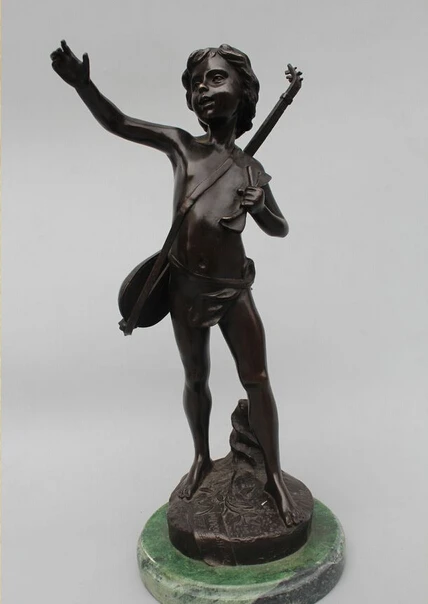 

free 15"Western Art sculpture Bronze Marble Guitar Guitarist Boy sculpture Statue fast