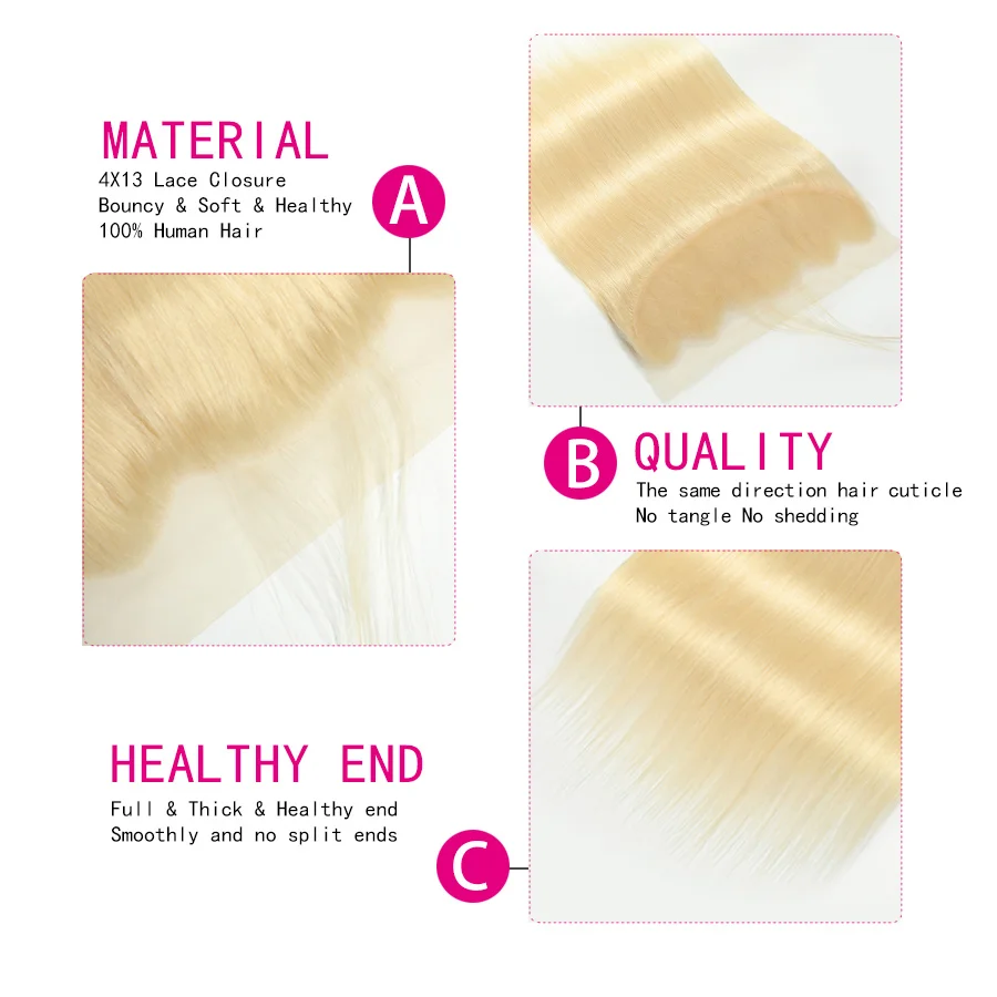 613 Bundles With Frontal Brazilian Straight Human Hair Blonde Bundles With Frontal Non Remy Hair Blonde 3 Bundles With Closure (5)
