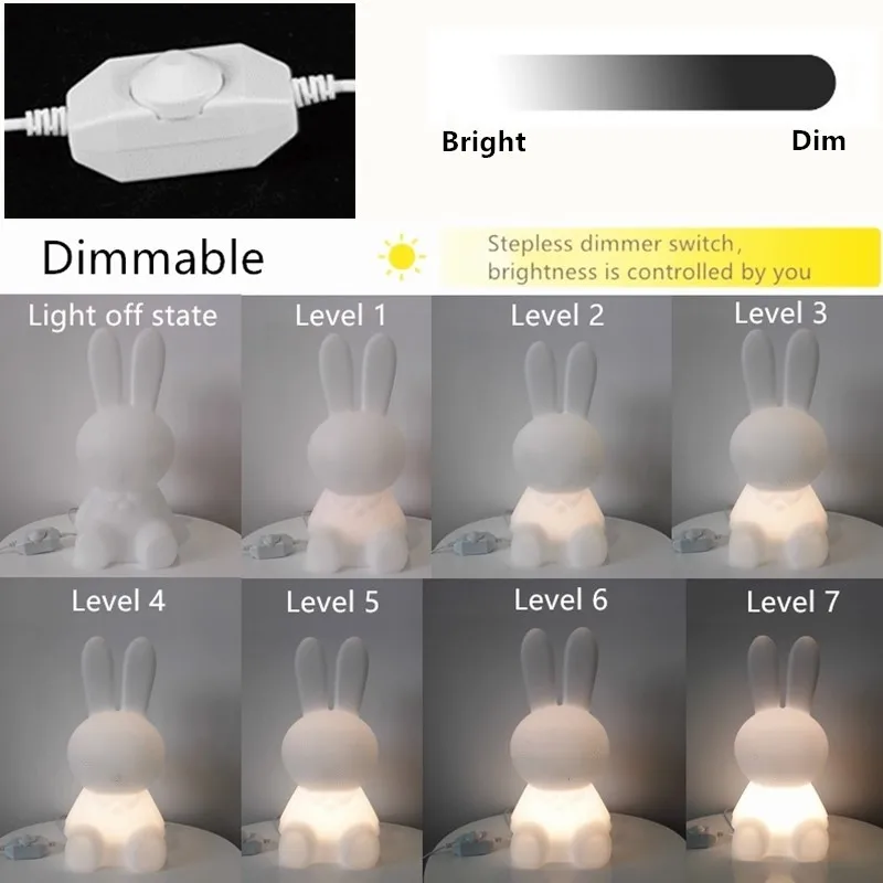  Ins Hot Bunny Rabbit Night Light Led Desk Light Bedroom Bedside Table Lamp Christmas Gifts for Baby