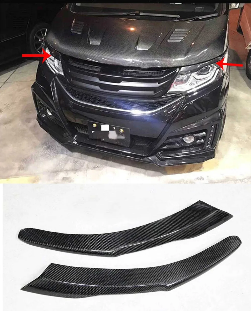 

For HONDA Stepwgn Carbon Fiber Modified Headlight Eyebrow Sticker Trim 2015-2017 Year