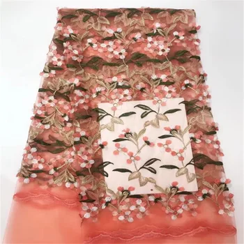

Newest Flower Embroidery French Lace Nigerian Party Dress 5 yards Peach African Net Lace Fabric X600-1