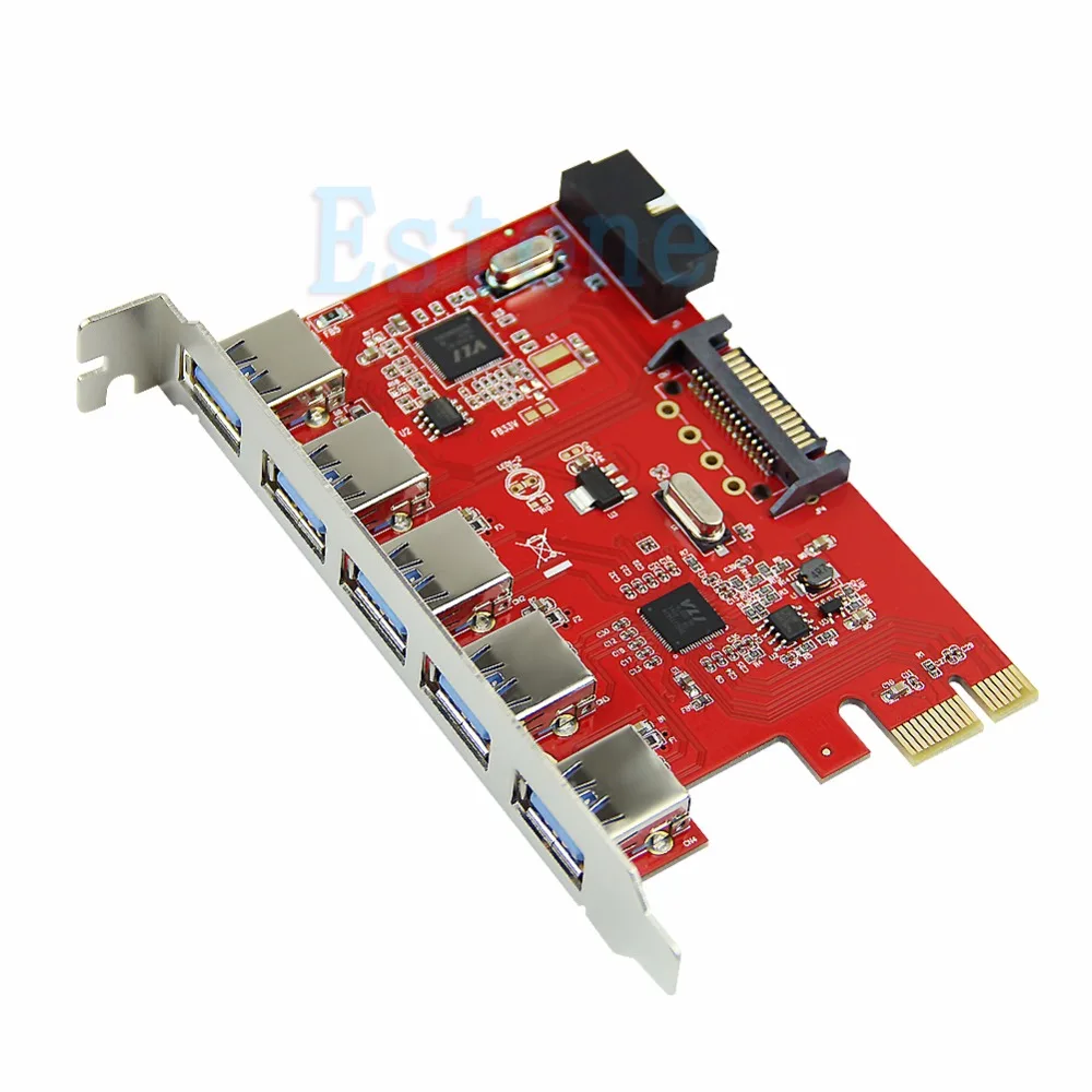 5 портов USB3.0 концентратор для PCI-E Express Card Adapter 20pin 15pin SATA для XP WIN 7 8