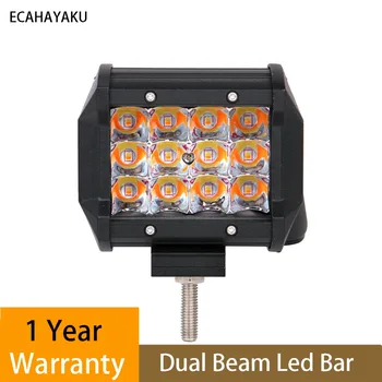 

ECAHAYAKU 1 pcs 4 inch 36W amber white double color strobe flash car offroad LED light bar work 12v 24v for jeep ATV SUV truck